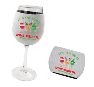 Wine-derful time of year - Christmas wine glass Cosie- unique Christmas gift